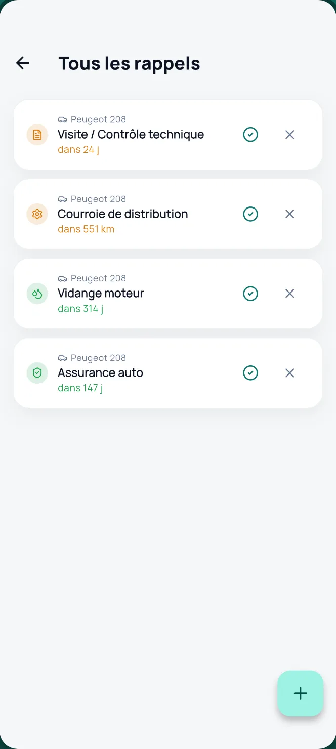 Rappels de vidange, assurance et contrôle technique